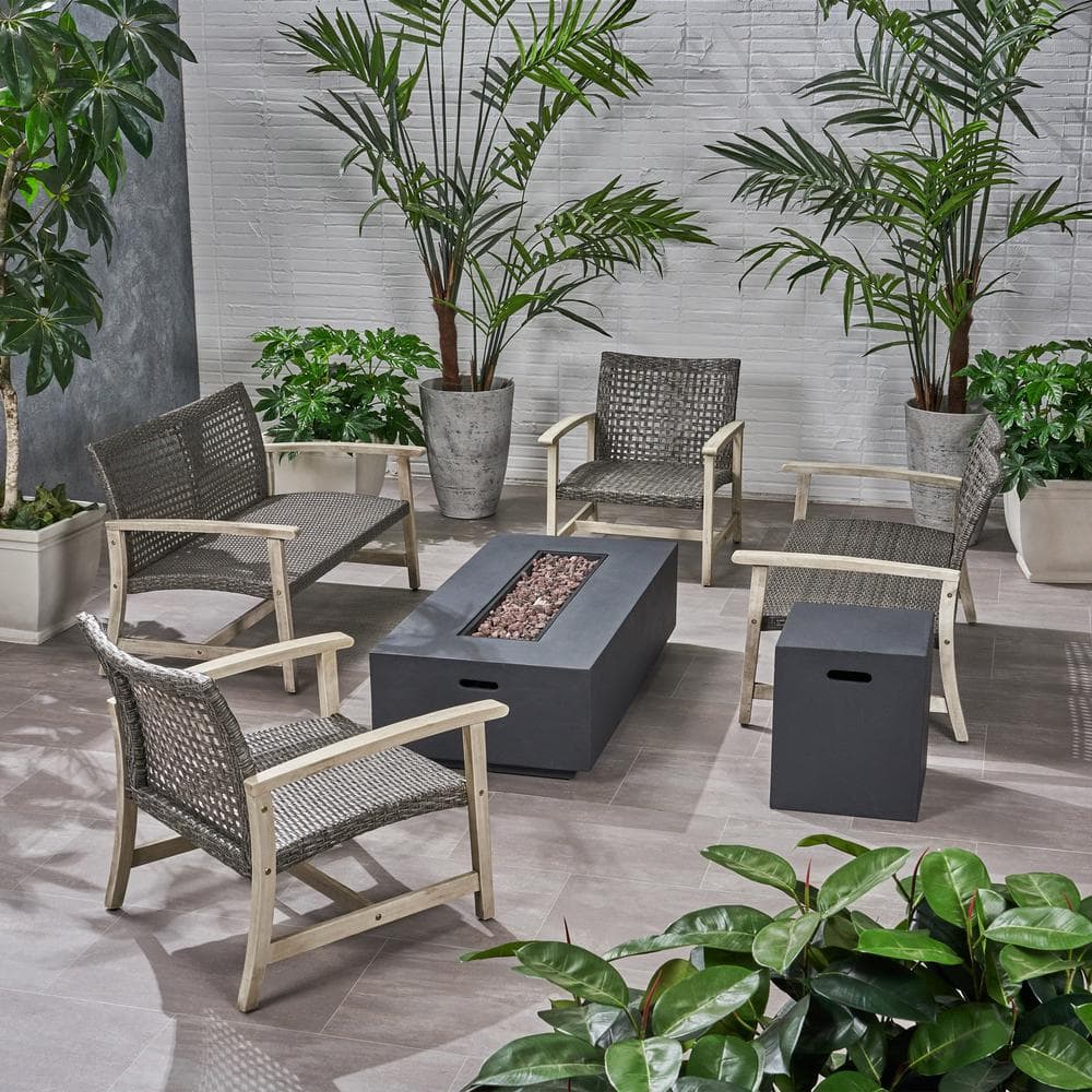 Augusta Light Grey Washed Finish 6-Piece Wood Outdoor Patio Fire Pit Seating Set price history on PriceWatchPro