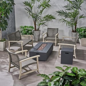 Augusta Light Grey Washed Finish 6-Piece Wood Patio Fire Pit Seating Set