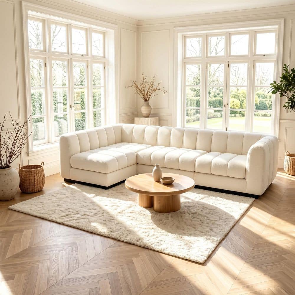 Morden Fort 96 in. Chenille Beige Sectional Couch, 4 Seater L Shape Modular Sofa Set for Living Room Office