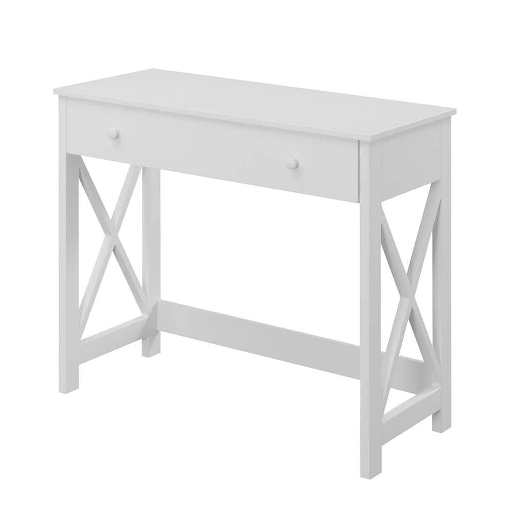 Oxford 36 in. Rectangular White MDF 1-Drawer Writing Desk with Wooden Knobs