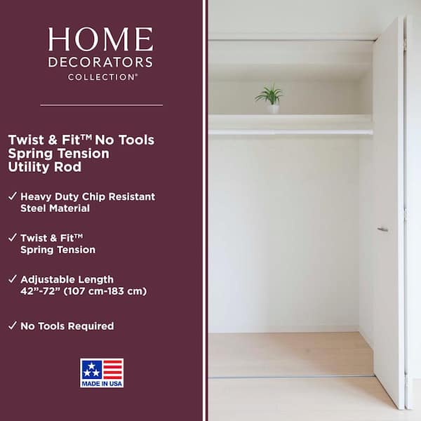 Twist and Fit No Tools 42 in. to 72 in. Steel Adjustable Spring Tension Utility Rod in White