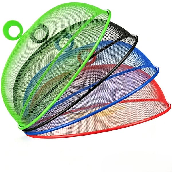 8-Pieces Metal Mesh Food Covers for Outdoor Picnic Camping - Keep Flies Bugs Mosquitoes (Red, Green, Blue, Black)