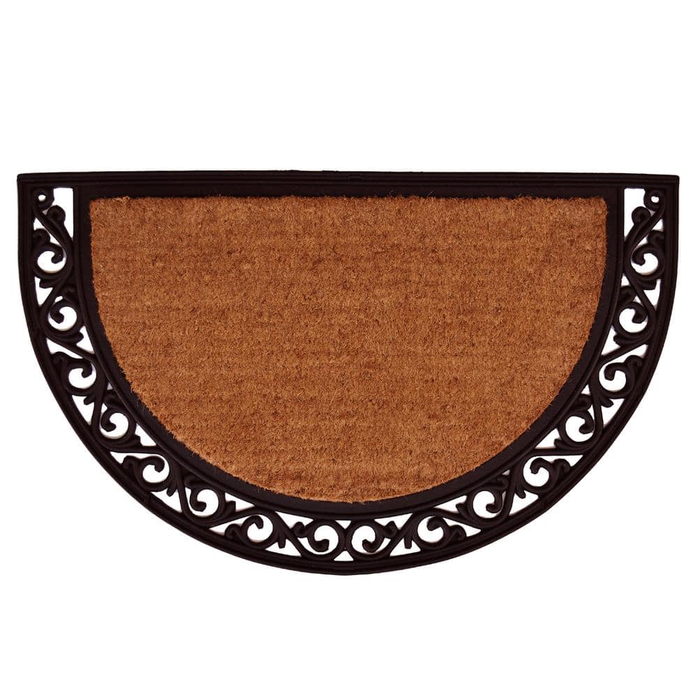 Natural and Black Coir Half-Round Outdoor Decorative Doormat