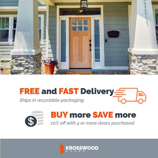 36 in. x 96 in. Craftsman Universal/Reversible 6 Lite Clear Glass Window Unstained Hemlock Wood Front Door Slab