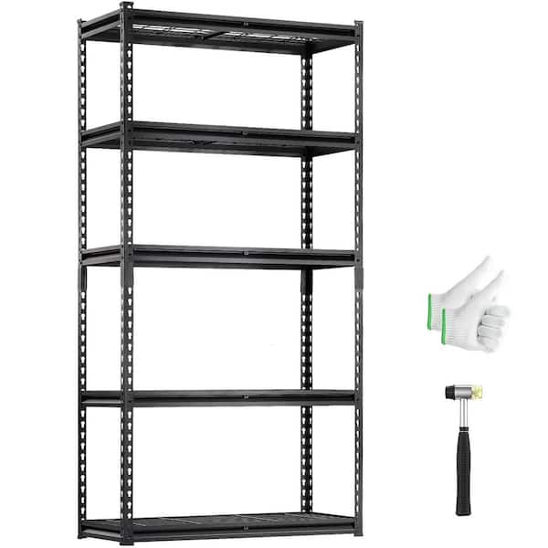 5-Tier Heavy Duty Storage Shelves, 2000 lbs., Adjustable Steel Garage Shelving 16 x 36 x 72 in. for Kitchen, Black