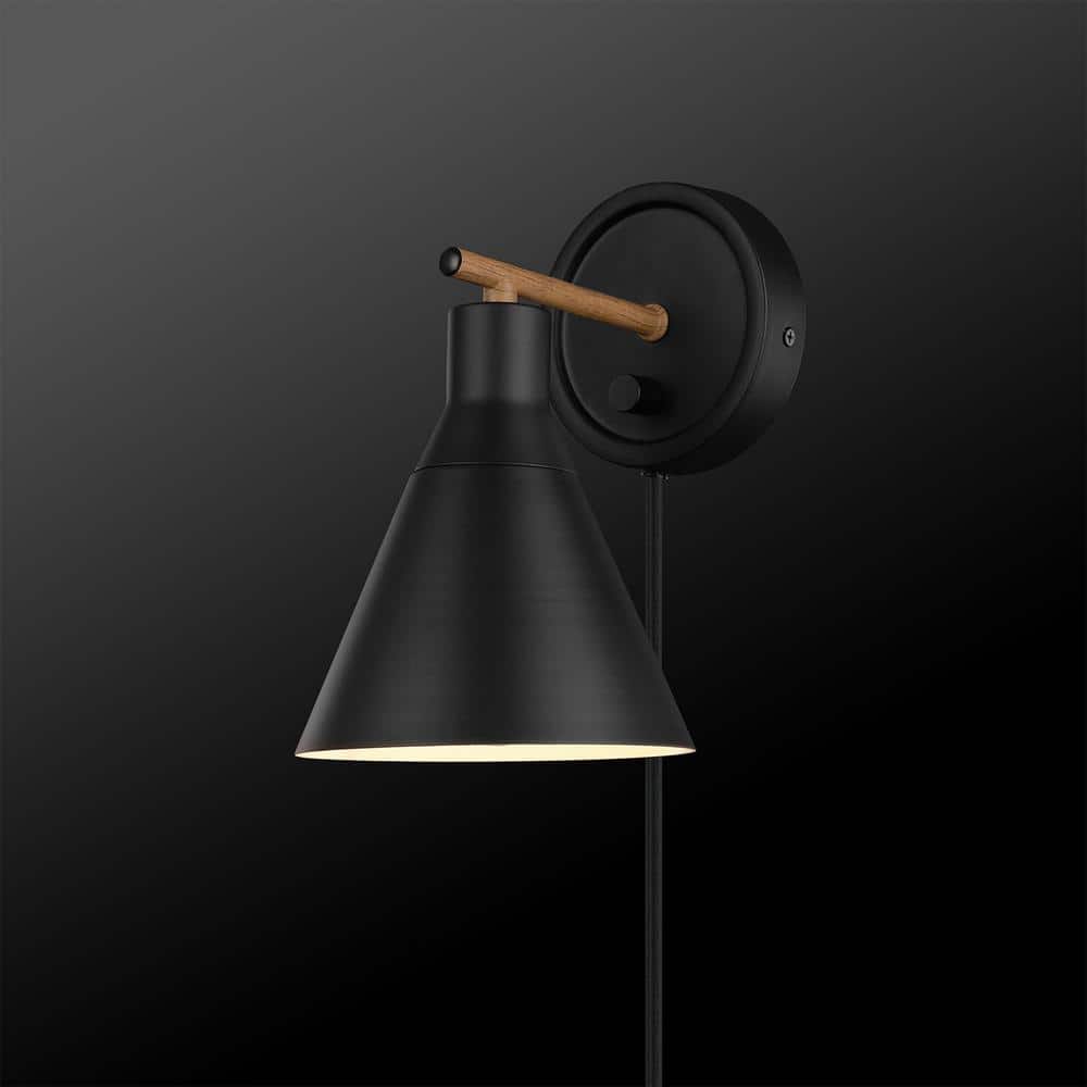 Lofty Chic Matte Black and Faux Walnut Dimmable Wall Sconce