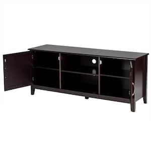 58 in. Brown TV Stand Fits TV's up to 65 in. with 2-Cabinets and Pinewood Legs