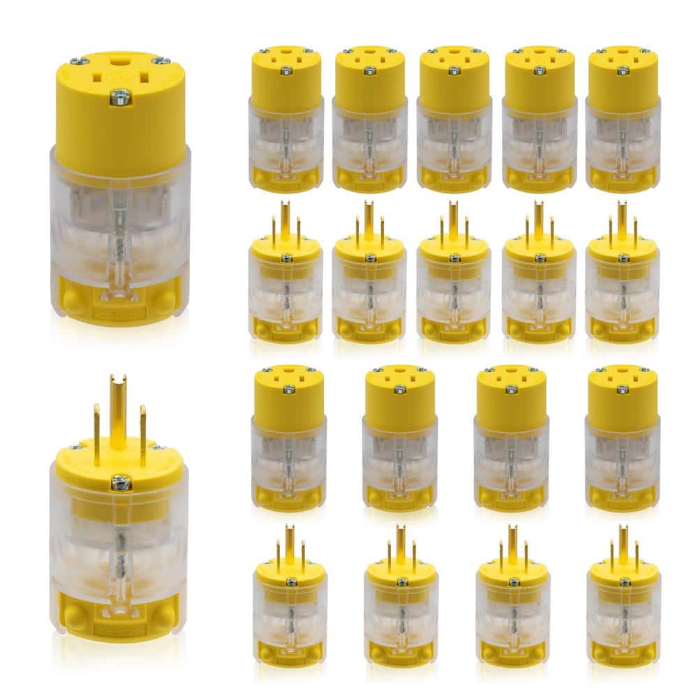 15 Amp 125-Volt NEMA 5-15P/5-15R Lighted Straight Blade Plug and Connector Set, 2 Pole 3 Wire Grounding, Yellow (10-Set) price history on PriceWatchPro