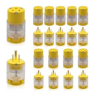 15 Amp 125-Volt NEMA 5-15P/5-15R Lighted Straight Blade Plug and Connector Set, 2 Pole 3 Wire Grounding, Yellow (10-Set)