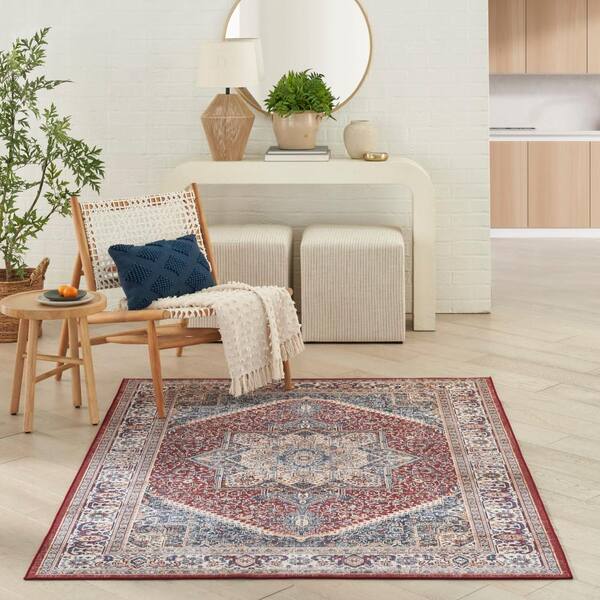 Nourison Vintage Home Red Blue 5 ft. x 7 ft. Center medallion Traditional Area Rug 930750 - The Home Depot