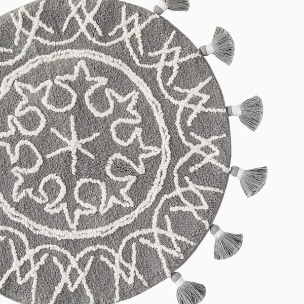 Gray & White Medallion Round Bath Rug