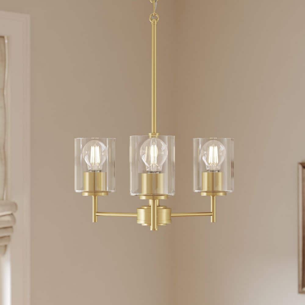Replay 17 in. 3-Light Brushed Gold Chandelier with Clear Glass Shades price history on PriceWatchPro