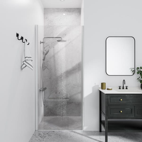 34 in. W x 72 in. H Frameless Hinged Shower Door with Tempered Clear Glass in Chrome