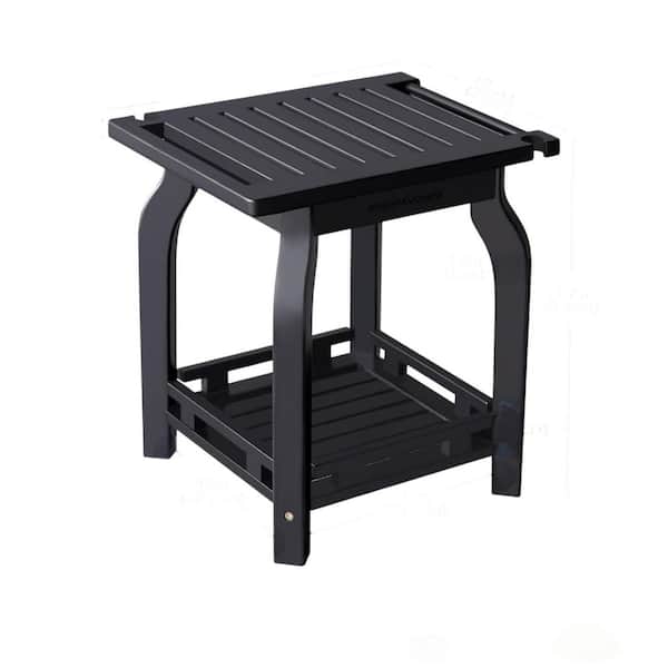 2-Tier Series 16 in. W Freestanding Waterproof, Stable, Storage Shelf Shower Bench Seat in Black