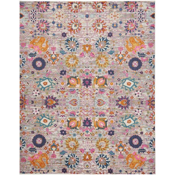 Passion Silver 8 ft. x 10 ft. Persian Floral Vintage Area Rug