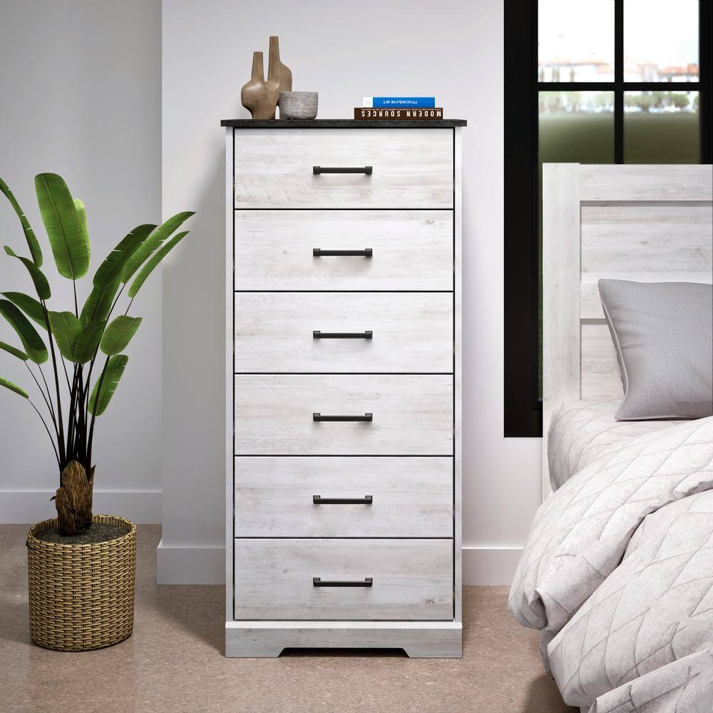 Washed White 6-Drawer Farmhouse Vertical Dresser