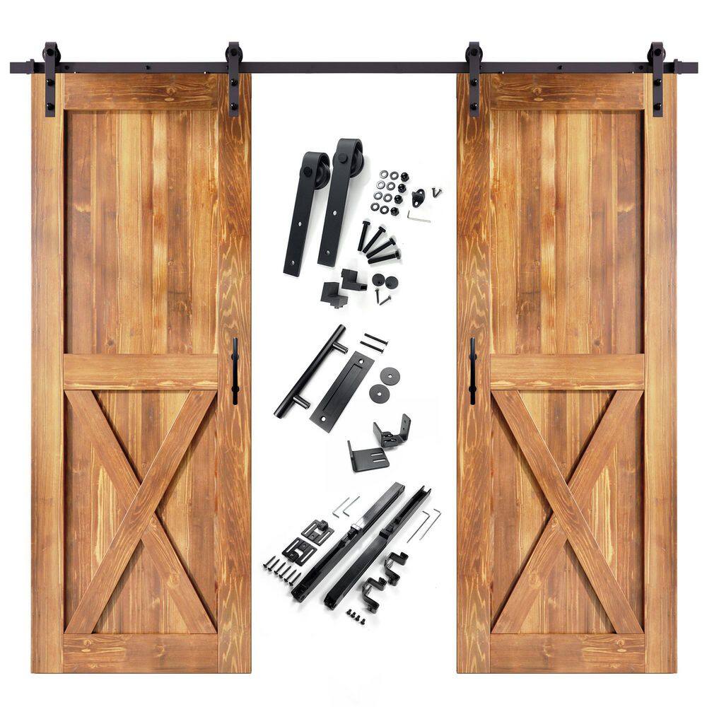 34 in. x 84 in. X-Frame Early American Double Pine Wood Interior Sliding Barn Door with Hardware Kit Non-Bypass price history on PriceWatchPro