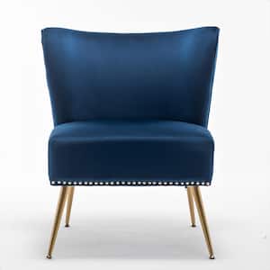 Corisha 25 in. W Velvet Armless Accent Chair, Dark Blue