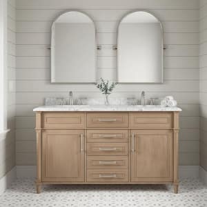 Aberdeen 60 in. Double Sink Freestanding Antique Oak Bath Vanity with Carrara Marble Top (Assembled)