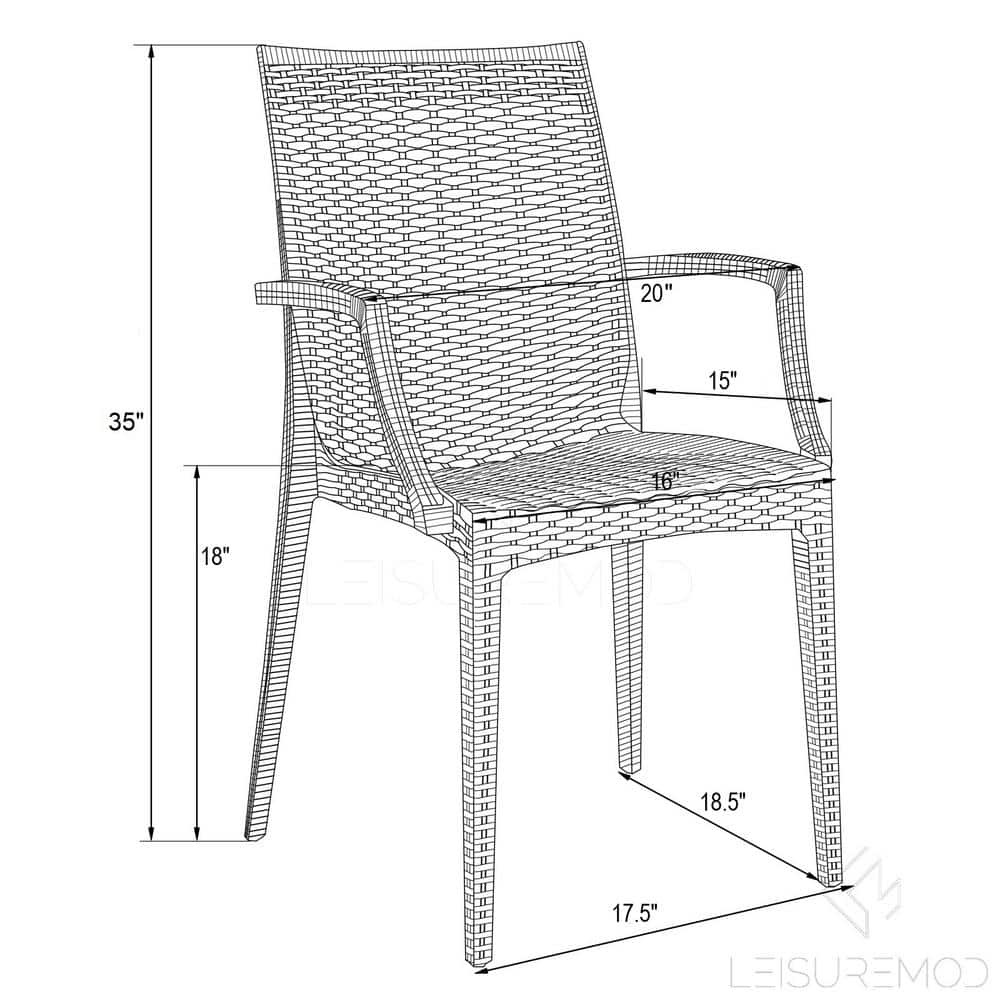 LeisureMod Weave Mace Contemporary Orange Polypropylene Dining Chair - Set of 4