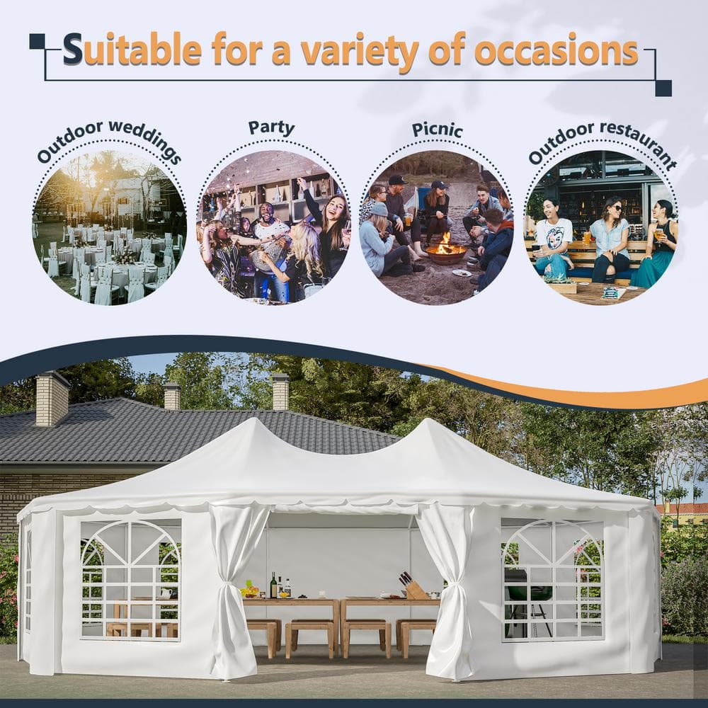 White Heavy-Duty Octagon Outdoor Party Tent Canopy with Storage Bags