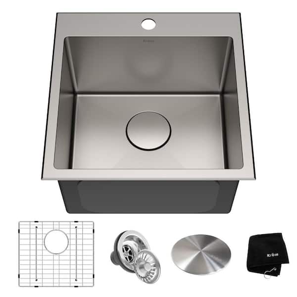 KRAUS Standart PRO 18 in. Drop-In Single Bowl 16 Gauge Stainless Steel Kitchen Sink with Accessories