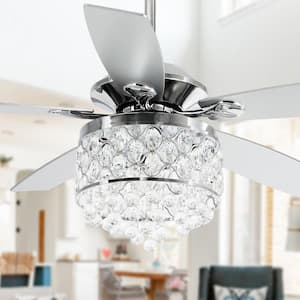 Berkshire 52 in.Modern Downrod Mount Chrome Crystal Ceiling Fan with Light Kit and Remote Control