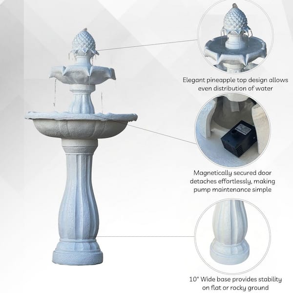 XBRAND 44 in. H White Fiberglass/Resin 2-Tier Solar Water Fountain