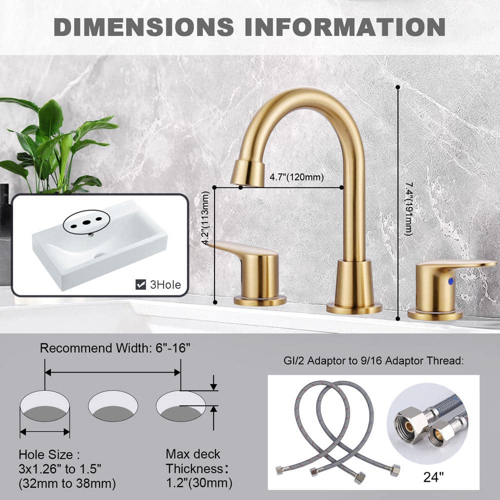 Brushed Gold Double Handle Widespread Bathroom Faucet with Pop-Up Drain