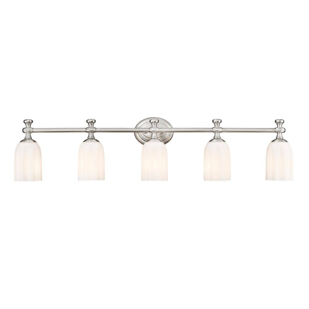 Orion Brushed Nickel 5-Light Vanity with Opal Glass Shades