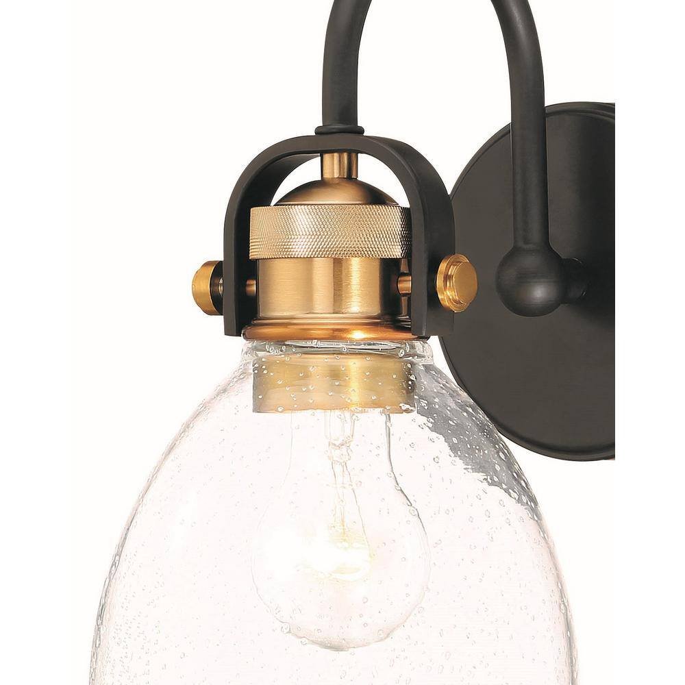 Lustrous Bronze and Brass Industrial Wall Sconce with Clear Seedy Glass Shade