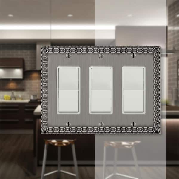 Amelia 3 Gang Rocker Metal Wall Plate - Antique Nickel