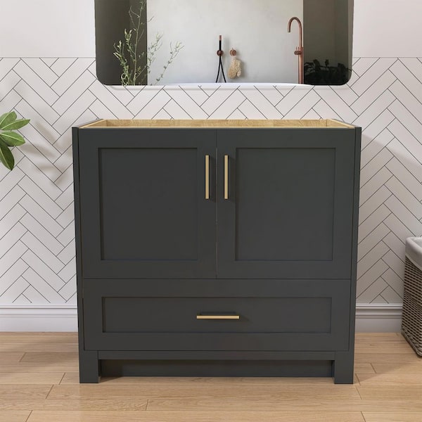 Sob 36 in. W x 21.5 in. D x 33.5 in. H Solid Wood Single Bath Vanity Cabinet without Top in Graphite Gray Assembled