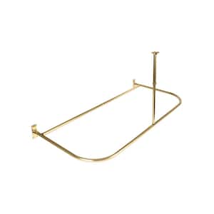 Rustproof Aluminum D-shape Shower Rod with Ceiling Support for Freestanding Tubs, 60 in. Large Size by 25 in., Gold