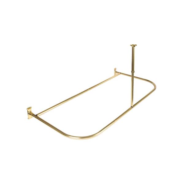 Utopia Alley Rustproof Aluminum D-shape Shower Rod with Ceiling Support for Freestanding Tubs, 60 in. Large Size by 25 in., Gold