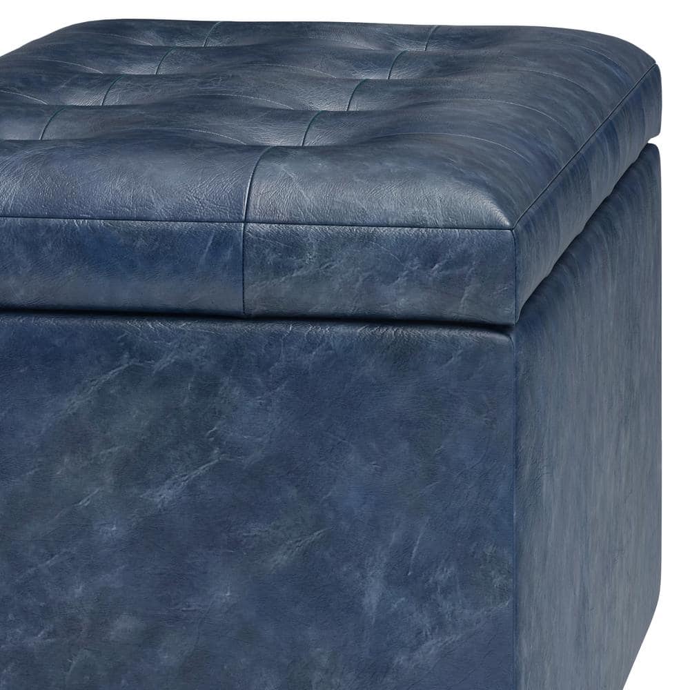Cosmopolitan Denim Blue Tufted Faux Leather Storage Footstool