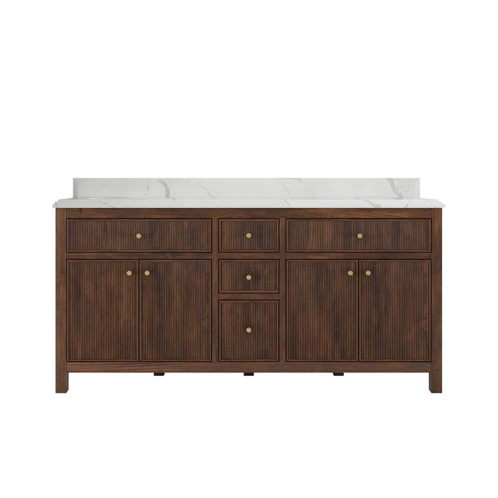 Sonoma Teak 72 in. Double Sink Freestanding Dark Walnut Bath Vanity with Calacatta Laza Quartz Top Unassembled price history on PriceWatchPro
