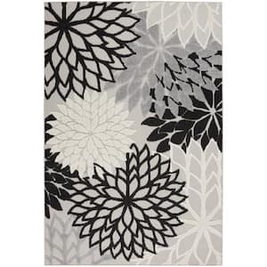 Aloha Black White 6 ft. x 9 ft. Floral Modern Indoor/Outdoor Patio Area Rug