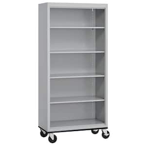 Metal 5-shelf Cart Bookcase with Adjustable Shelves in Dove Gray (78 in.)
