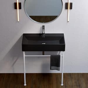 Claire 30 in. Ceramic Console Sink Basin and Legs Combo in Matte Black Basin with Matte White Legs