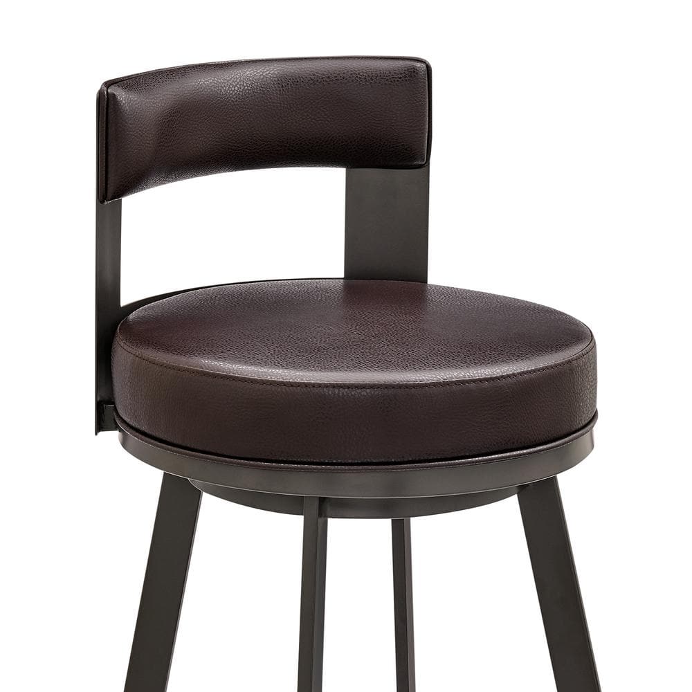 Lynof Modern Swivel Counter Stool in Brown Metal with Brown Faux Leather