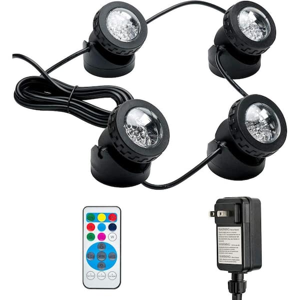 Color Changing LED Fountain Lights IP68 Waterproof Underwater Pond Yard Spotlights with Timer Set of 4