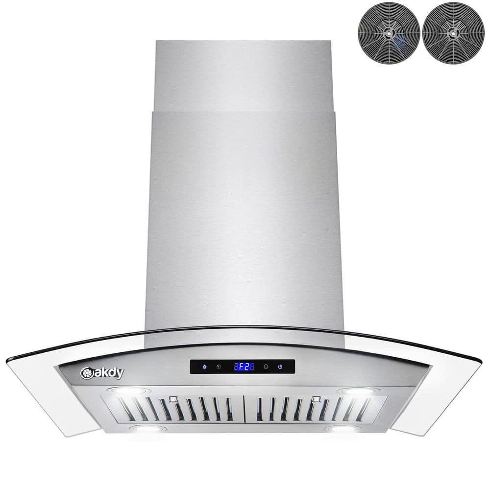 30 in. 343 CFM Convertible Island Mount Range Hood with Tempered Glass and Carbon Filters in Stainless Steel