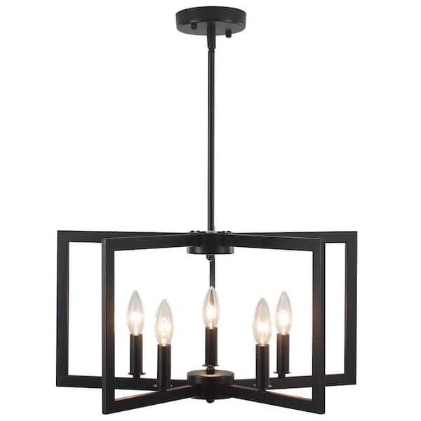 5-Light Black Candlestick Chandelier Light Fixture for Dining Room or Kitchen