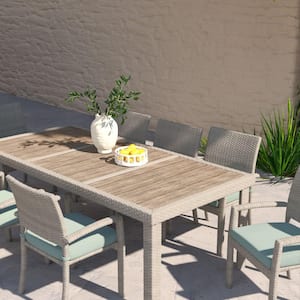 Portofino Comfort Gray 9-Piece Aluminum Outdoor Dining Set with Sunbrella Spa Blue Cushions