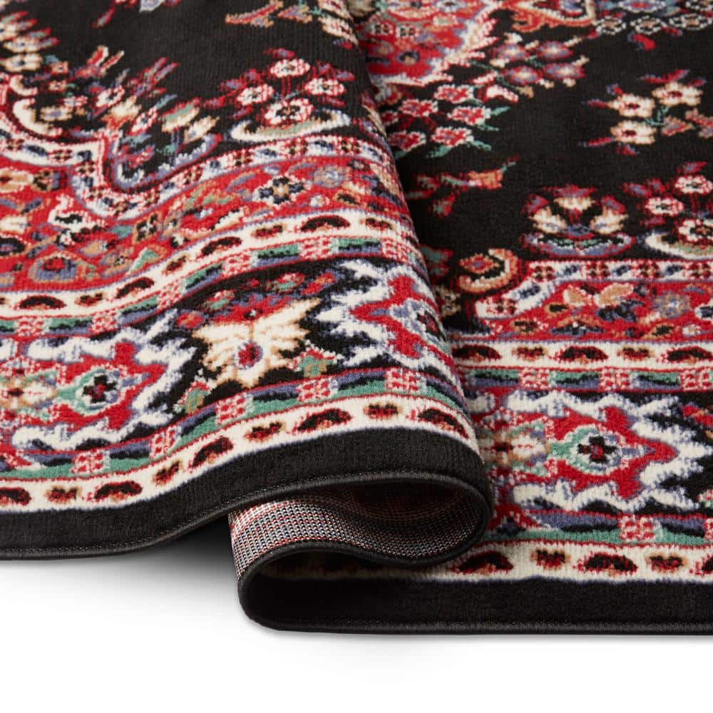 Black and Red Traditional Medallion Area Rug, 9'2" x 12'5"