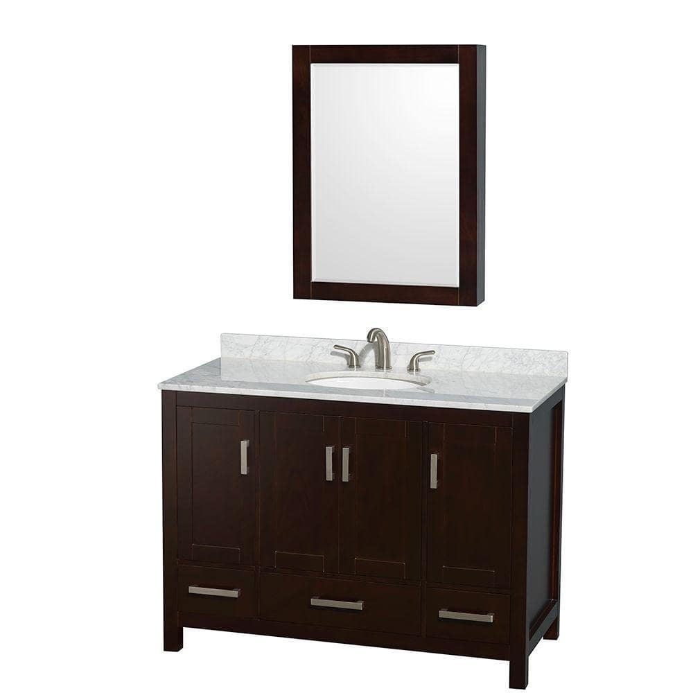 Sheffield 48 in. W x 22 in. D x 35 in. H Single Bath Vanity in Espresso with White Carrara Marble Top and MC Mirror price history on PriceWatchPro