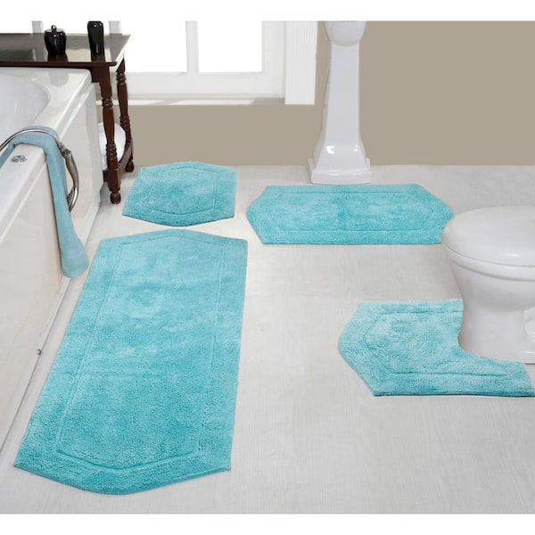 Waterford Collection 100% Cotton Tufted Bath Rug, 4 Piece Set, Turquoise
