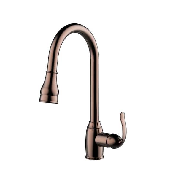 Barclay Products Bay Single Handle Deck Mount Gooseneck Pull Down Spray Kitchen Faucet with Metal Lever Handle 4 in Oil Rubbed Bronze