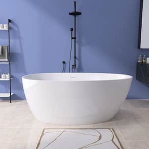 Moray 59 in. x 30 in. Acrylic Flatbottom Freestanding Soaking Non-Whirlpool Bathtub with Pop-up Drain in Glossy White